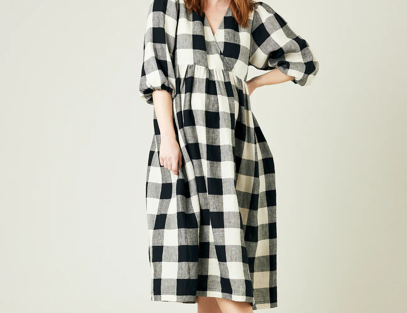 Beyond Nine Abbie Linen Dress - Stone Black Mega Check 1
