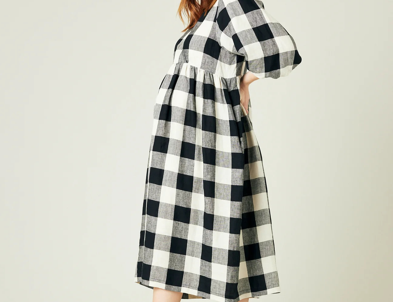 Beyond Nine Abbie Linen Dress - Stone Black Mega Check 2