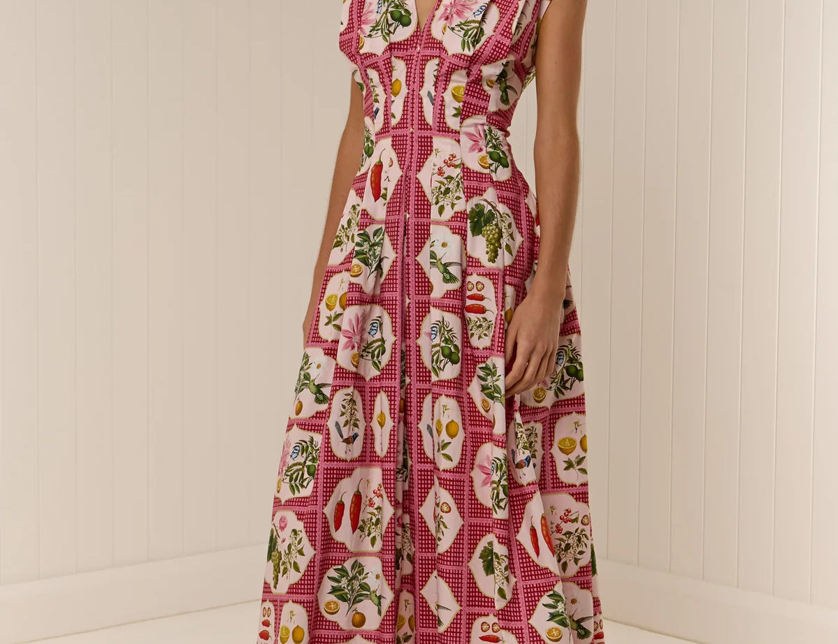 Palm Noosa Carter Dress in Pink Citrus Tile 1