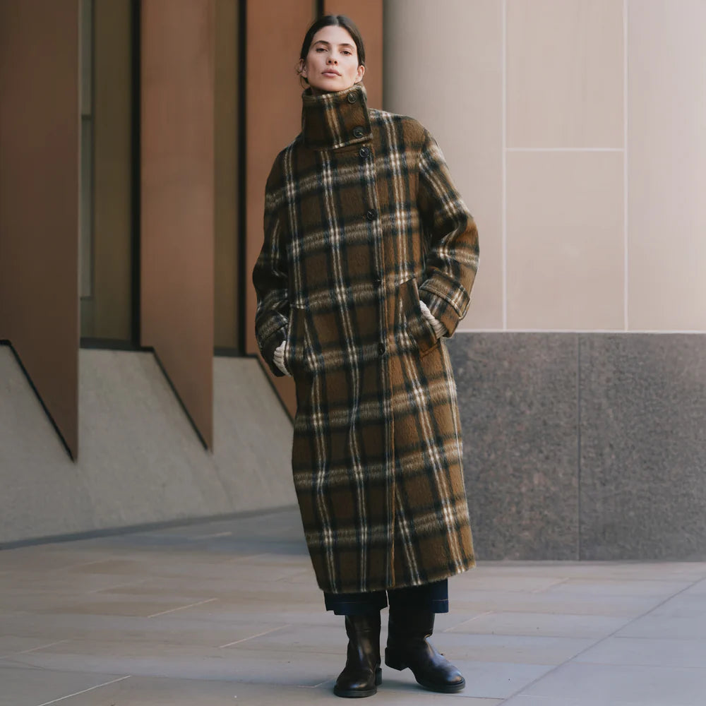 Albaray Check Funnel Neck Coat 2