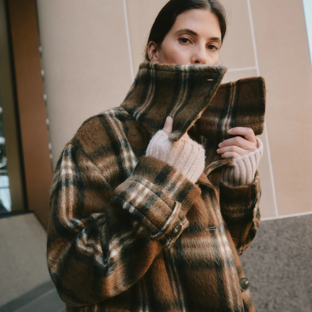 Albaray Check Funnel Neck Coat 3