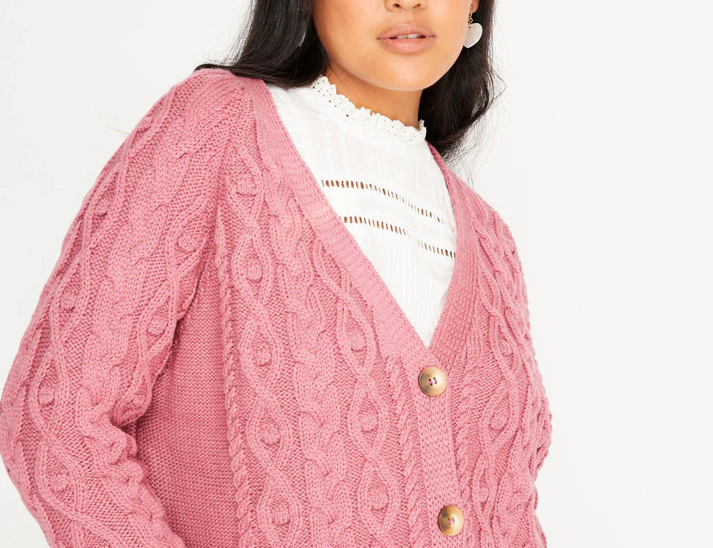 Ophelia & Indigo Merino Wool Claire Cardigan Pink 1