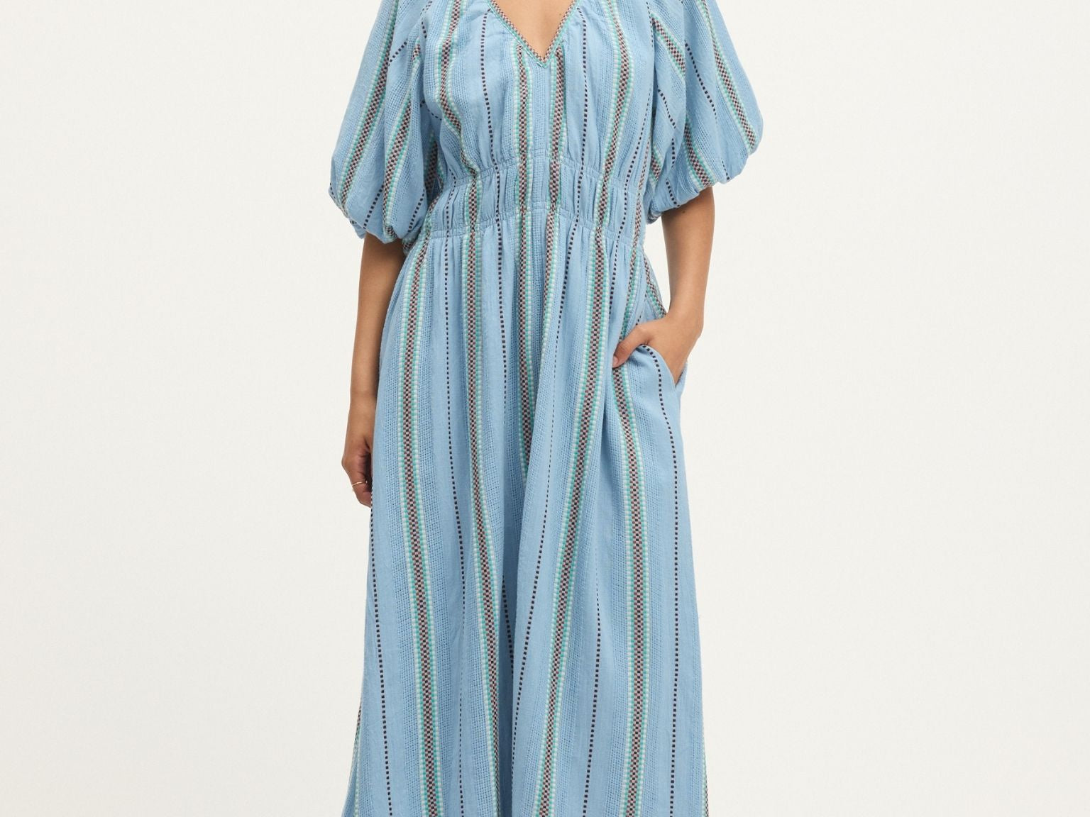 Summery Copenhagen Bella Waffle Maxi Dress in Powder Blue 1