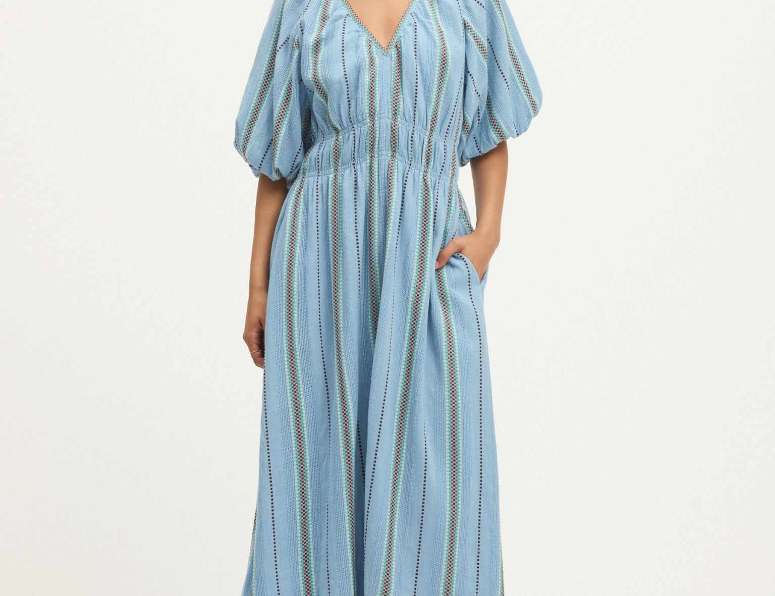 Summery Copenhagen Bella Waffle Maxi Dress in Powder Blue 1