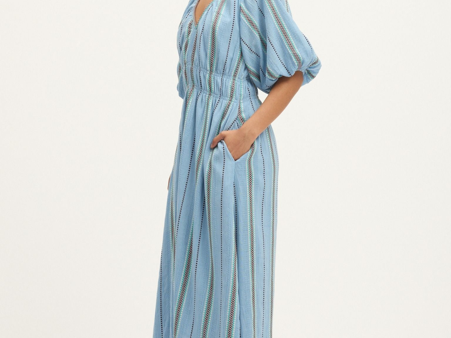 Summery Copenhagen Bella Waffle Maxi Dress in Powder Blue 2
