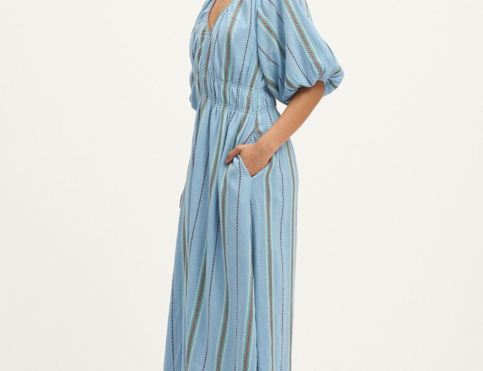 Summery Copenhagen Bella Waffle Maxi Dress in Powder Blue 2