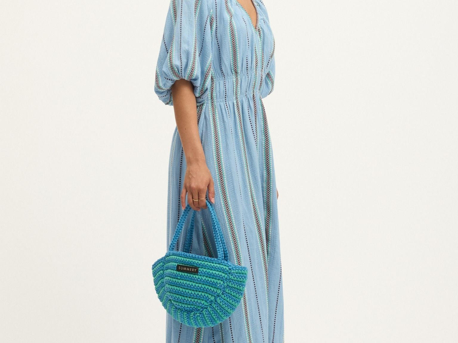 Summery Copenhagen Bella Waffle Maxi Dress in Powder Blue 3