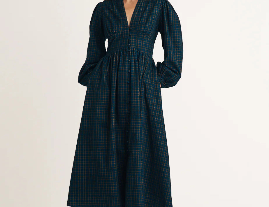 Nobody's Child Navy Cord Check Starlight Midi Dress 1
