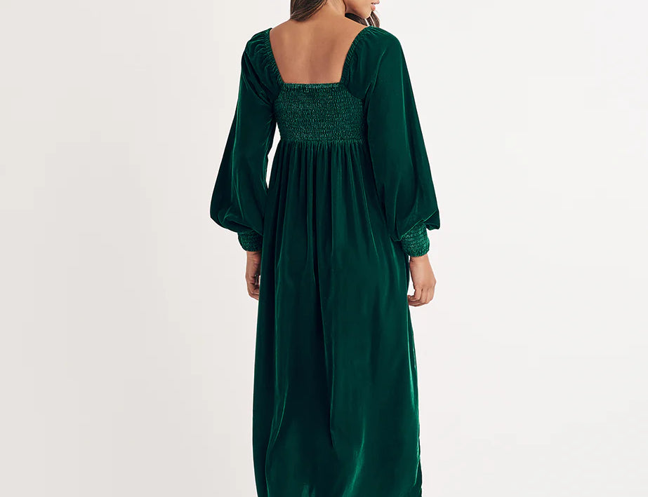 Nobody's Child Green Velvet Shirred Kylie Midi Dress 2