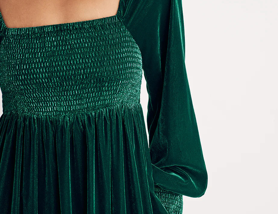 Nobody's Child Green Velvet Shirred Kylie Midi Dress 3