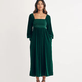 Nobody's Child Green Velvet Shirred Kylie Midi Dress 4