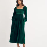 Nobody's Child Green Velvet Shirred Kylie Midi Dress 1