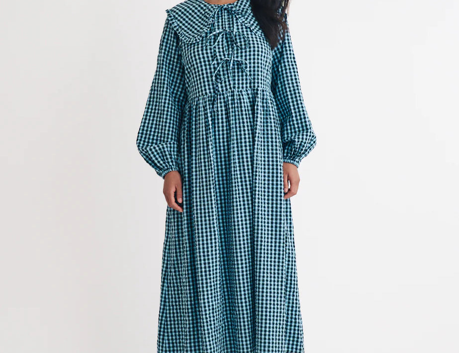 Nobody's Child Blue Gingham Peter Pan Collar Blaze Midi Dress 1