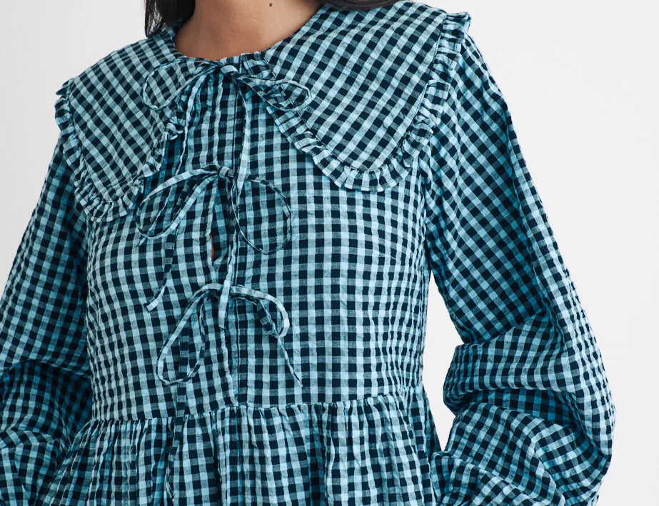 Nobody's Child Blue Gingham Peter Pan Collar Blaze Midi Dress 5