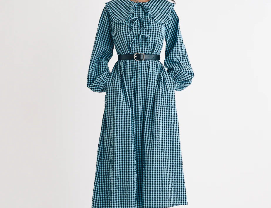 Nobody's Child Blue Gingham Peter Pan Collar Blaze Midi Dress 4