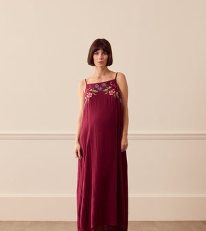 Desmond & Dempsey Square Dress - Dorothea Cross Stitch Burgundy 1