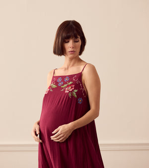 Desmond & Dempsey Square Dress - Dorothea Cross Stitch Burgundy 4