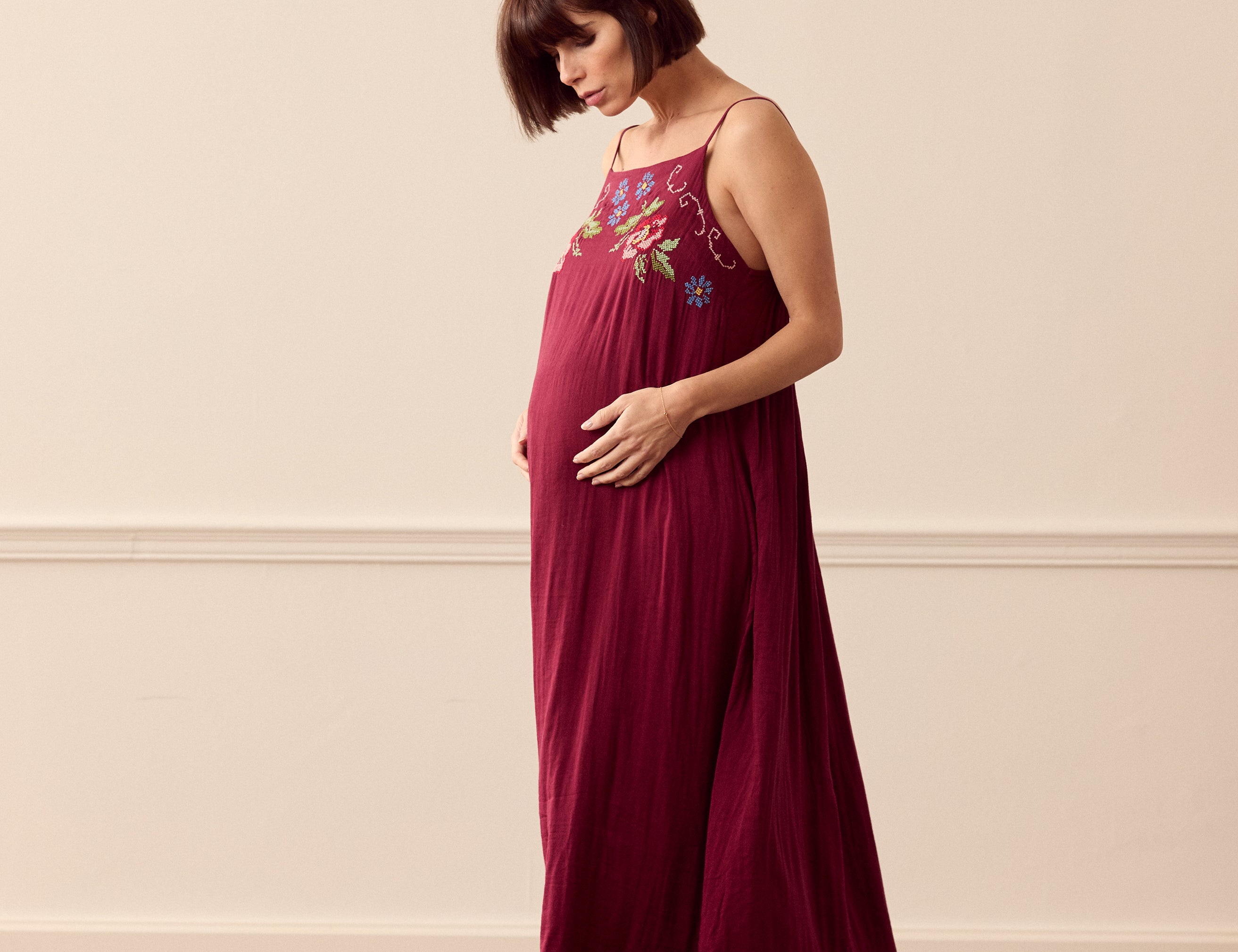 Desmond & Dempsey Square Dress - Dorothea Cross Stitch Burgundy 2
