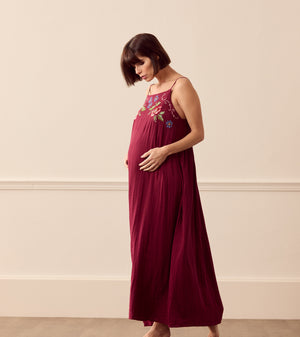 Desmond & Dempsey Square Dress - Dorothea Cross Stitch Burgundy 2