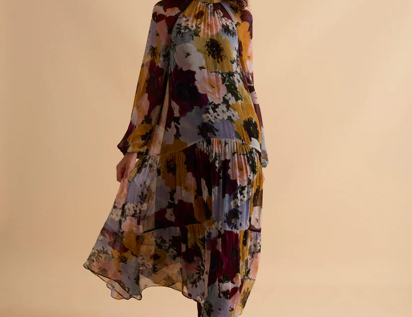 Florere Floral Print Tiered Midi Dress 2