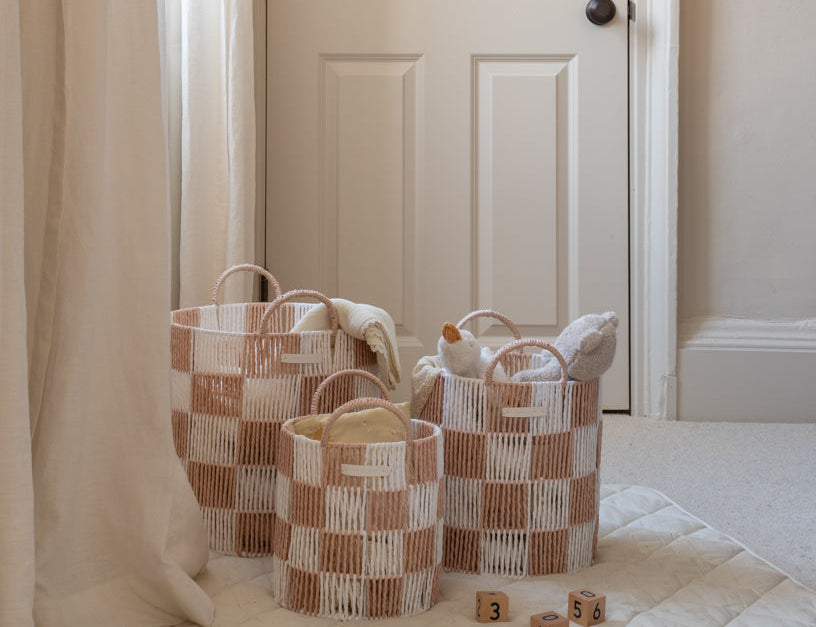 Avery Row Checkerboard Storage Basket Set of 3 - Nude 1