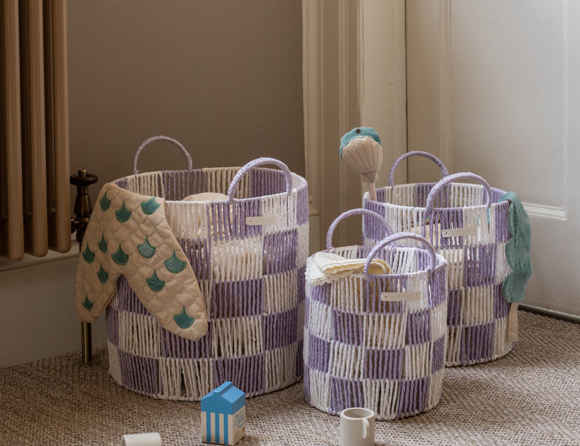 Avery Row Checkerboard Storage Basket Set of 3 - Lilac 1