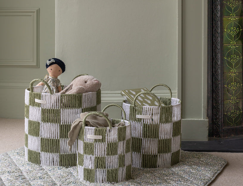 Avery Row Checkerboard Storage Basket Set of 3 - Sage 1