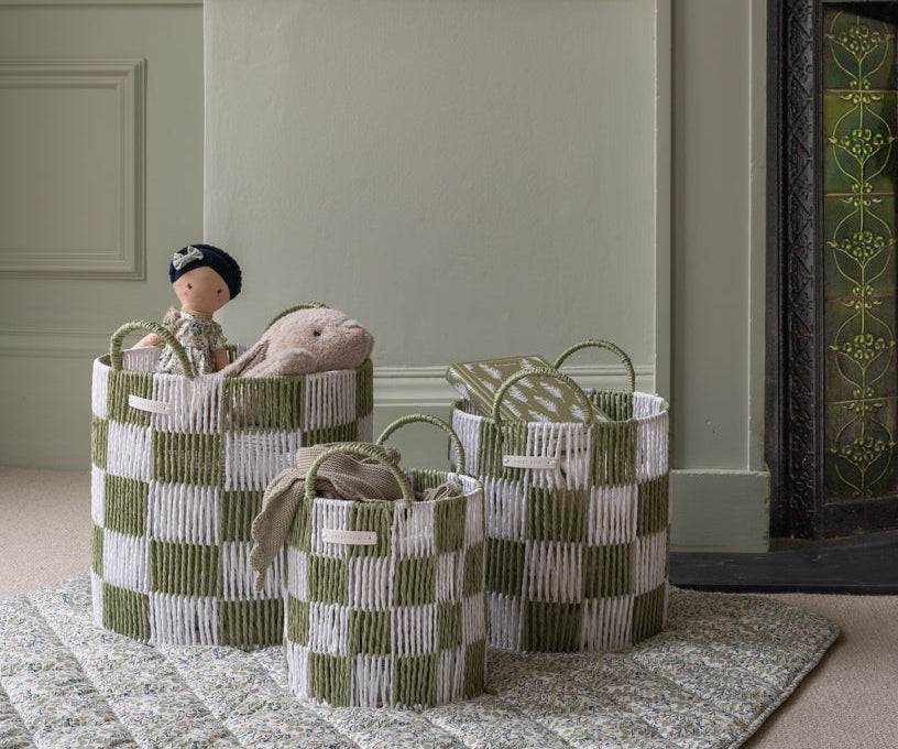 Avery Row Checkerboard Storage Basket Set of 3 - Sage 1