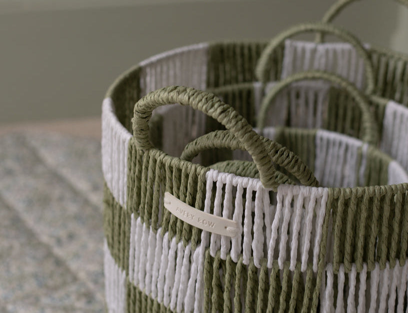 Avery Row Checkerboard Storage Basket Set of 3 - Sage 2