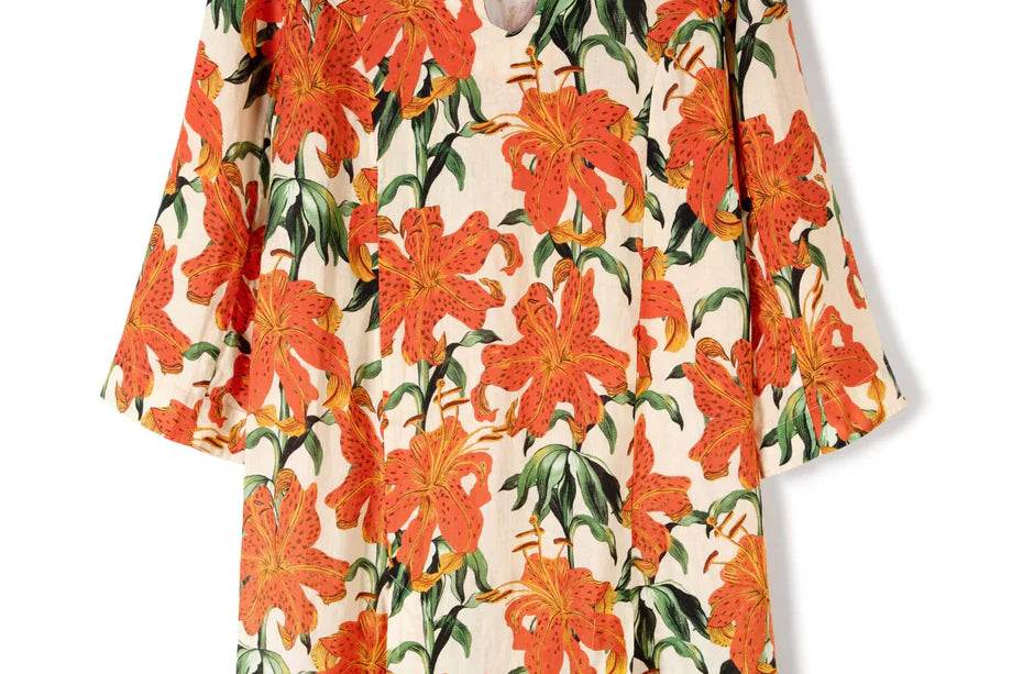 Desmond & Dempsey Lilium Orange Linen Kaftan 2