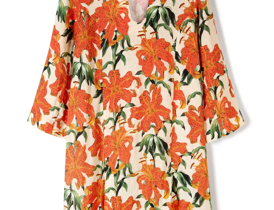 Desmond & Dempsey Lilium Orange Linen Kaftan 2