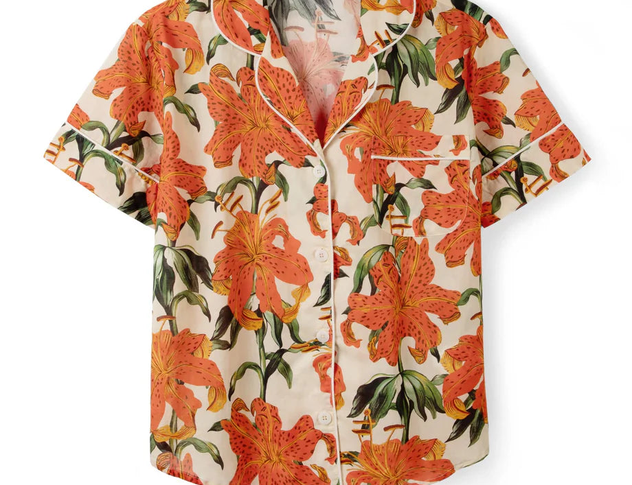 Desmond & Dempsey Lilium Orange Cream Short Sleeve Shirt 2