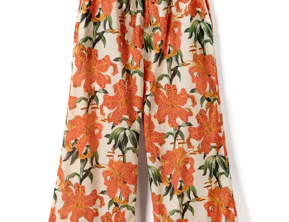 Desmond & Dempsey Lilium Orange Cream Lounge Trouser 2