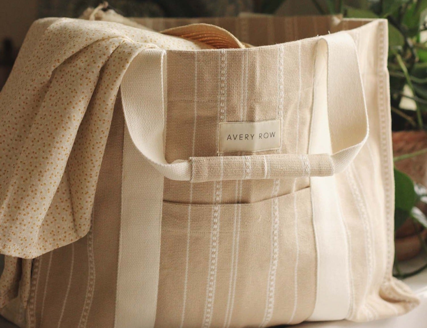 Avery Row Woven Stripe Bag - Natural 2