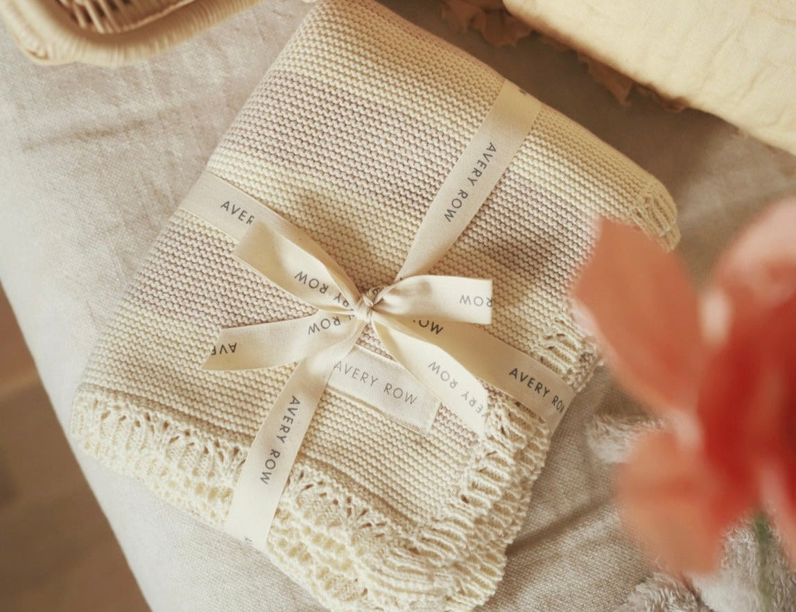 Avery Row Stripe Knit Blanket - Oat Melange 1