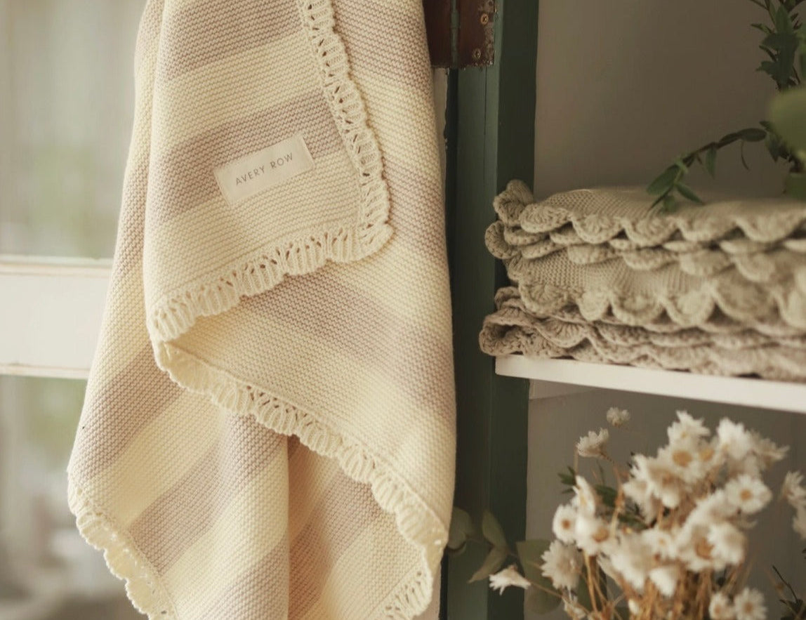 Avery Row Stripe Knit Blanket - Oat Melange 2