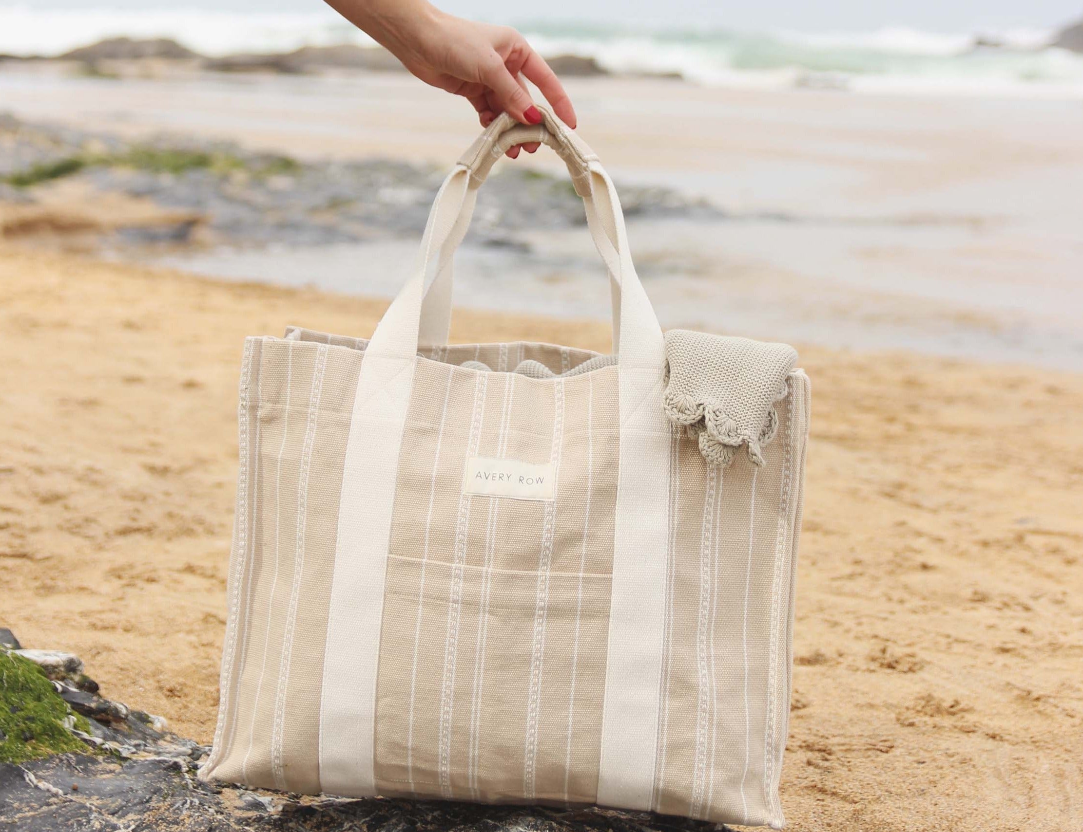 Avery Row Woven Stripe Bag - Natural 1