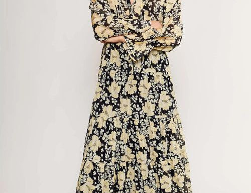 Rixo Indigo Midi Dress Umbrella Floral Black 1
