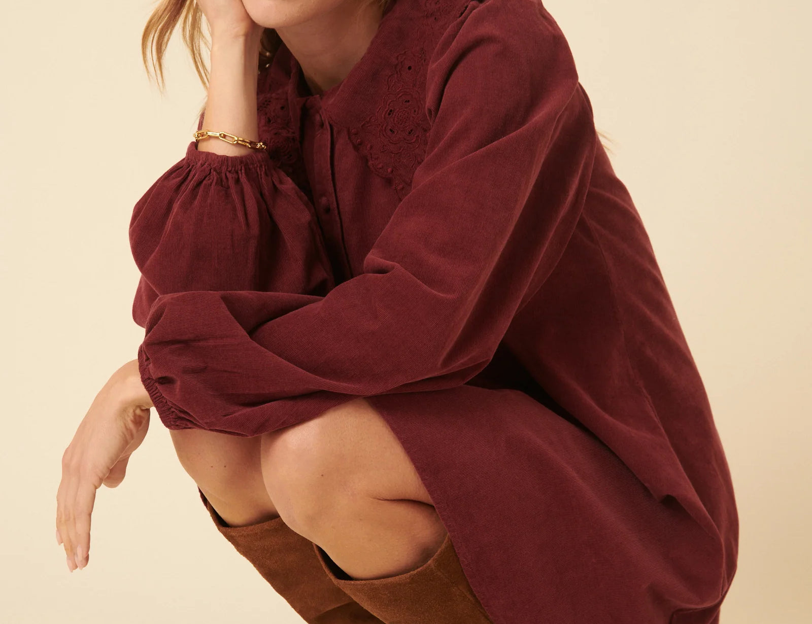 Nobody's Child Burgundy Peter Pan Collar Cord Bridget Mini Dress 5