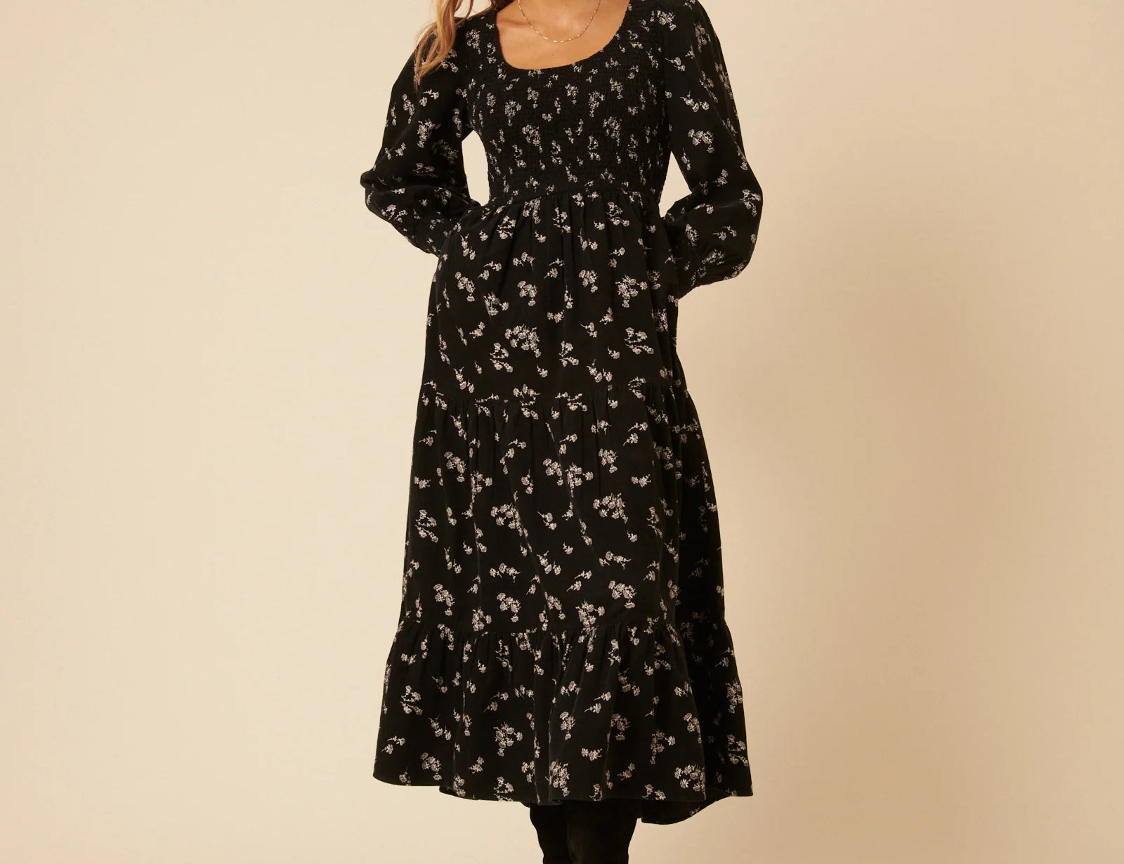 Nobody's Child Black Floral Embroidered Cord Ruby Midi Dress 3