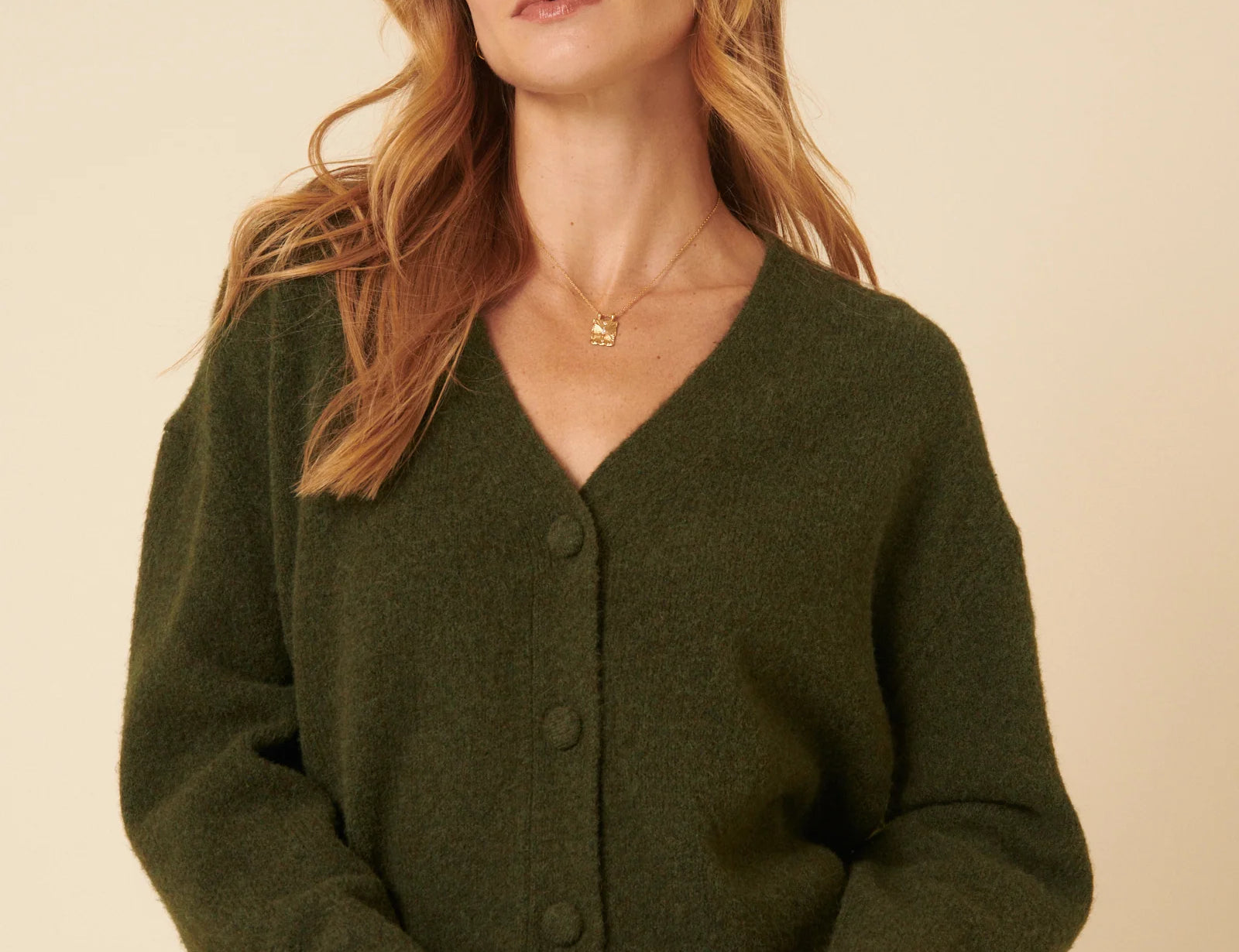 Nobody's Child Khaki V-neck Relaxed fit Cardigan 1
