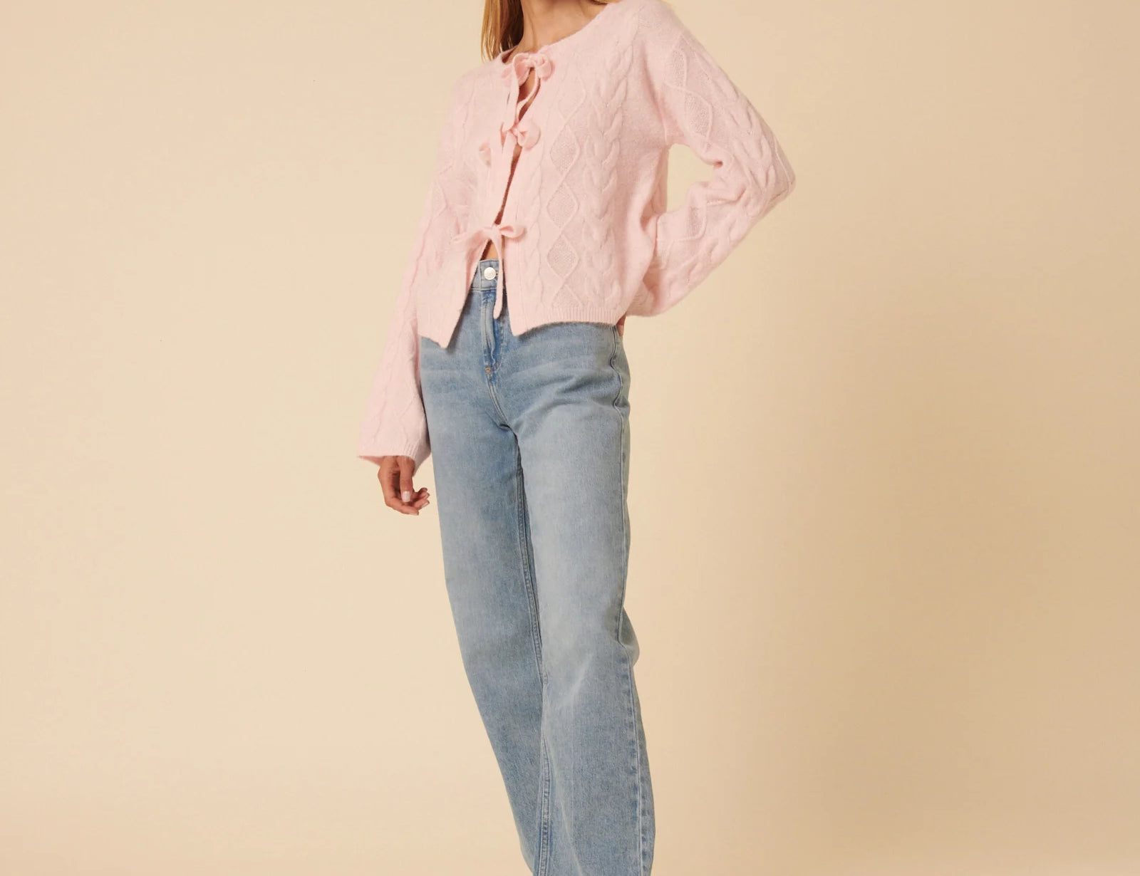 Nobody's Child Pink Tie Front Cable Knitted Cardigan 3