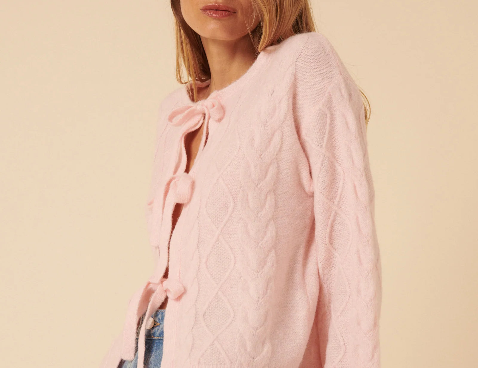 Nobody's Child Pink Tie Front Cable Knitted Cardigan 4