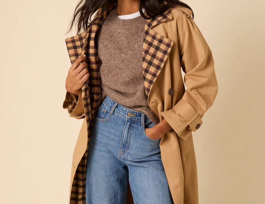 Nobody's Child Camel Check Trim coat 1