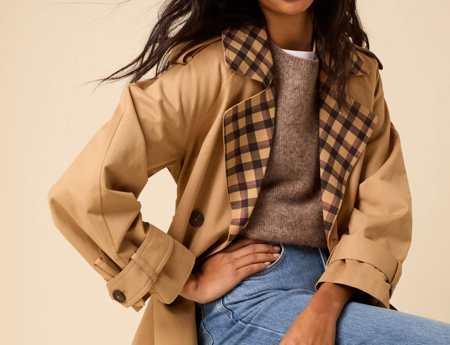 Nobody's Child Camel Check Trim coat 5