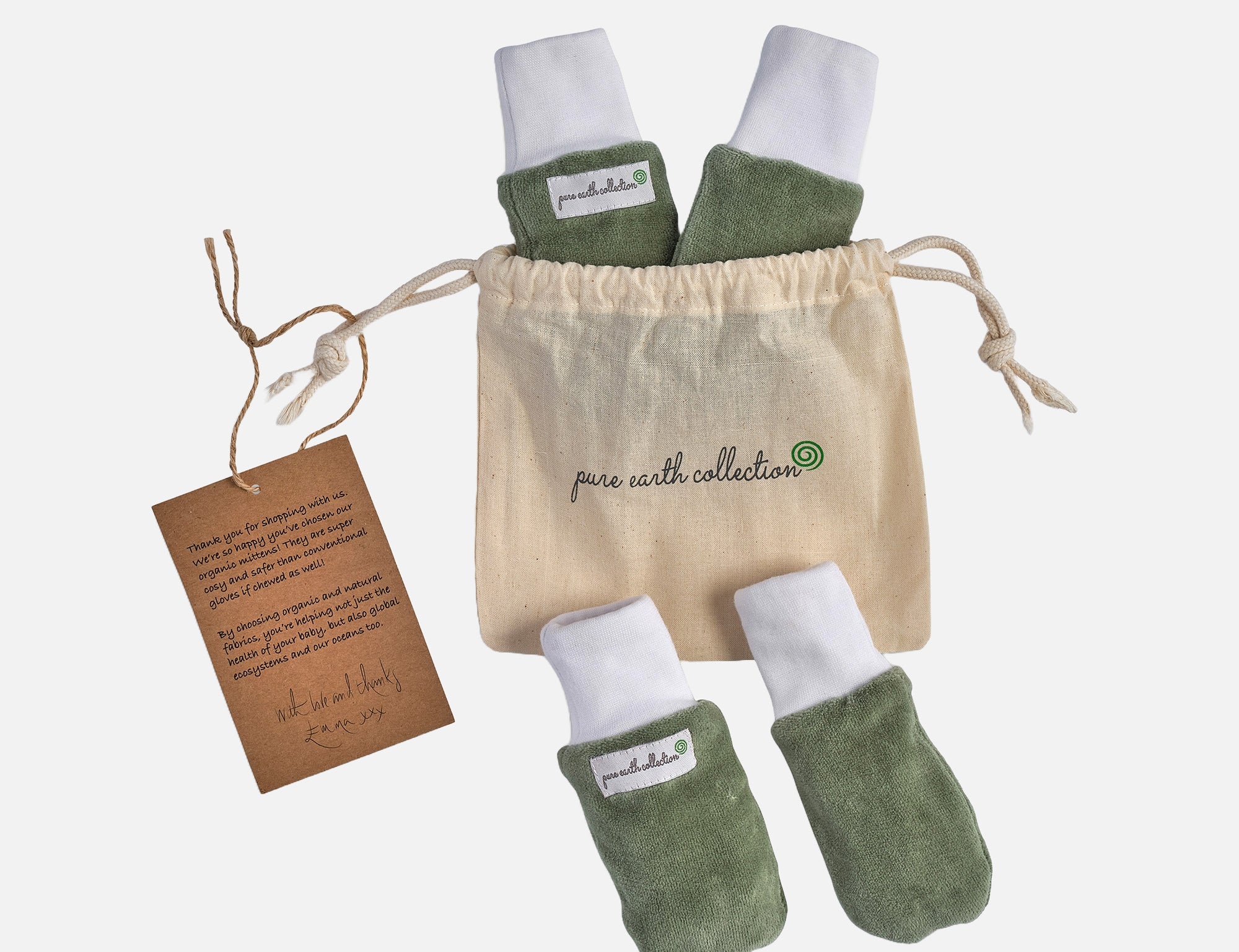 Pure Earth Collection Organic Mittens - Green (Pack of 2 Pairs) 2