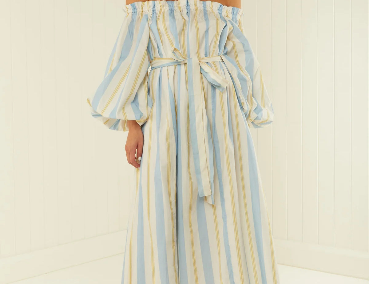Palm Noosa Sicily Dress in Blue and Yellow Stripe 1
