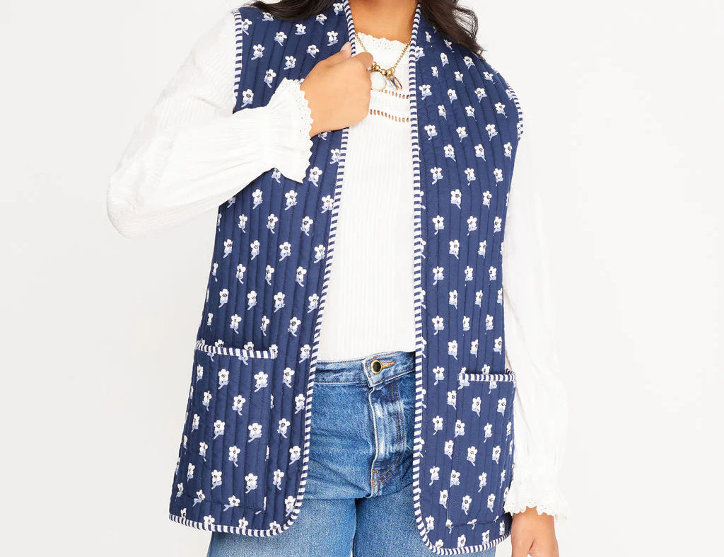 Ophelia & Indigo Paloma Waistcoat in Navy Floral 1