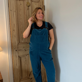 Clary & Peg Doris Dungarees in Petrol Blue Needlecord 2