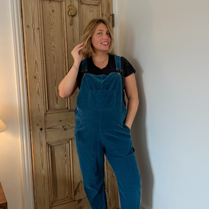 Clary & Peg Doris Dungarees in Petrol Blue Needlecord 2